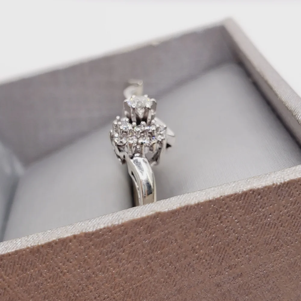 10k Solid White Gold Genuine Round & Baguette Diamond Heart Wedding Ring Set